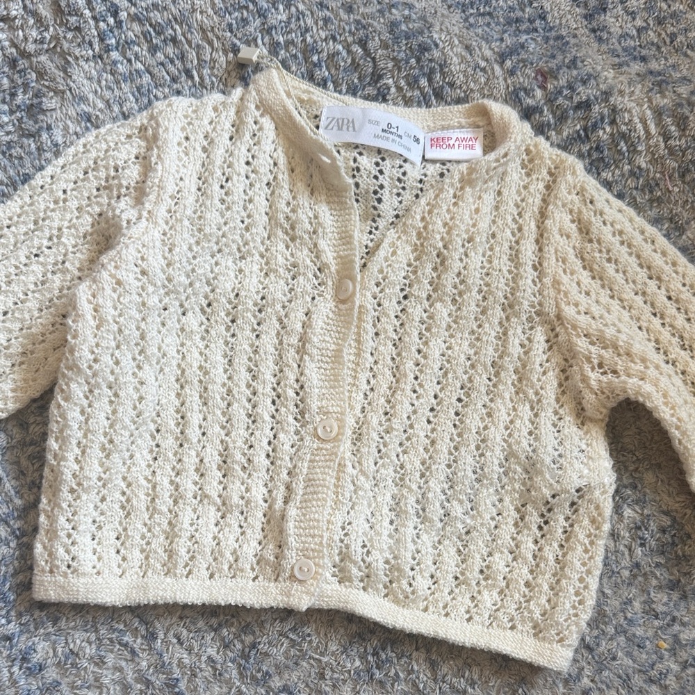 Zara Cream Openwork Knit Cardigan